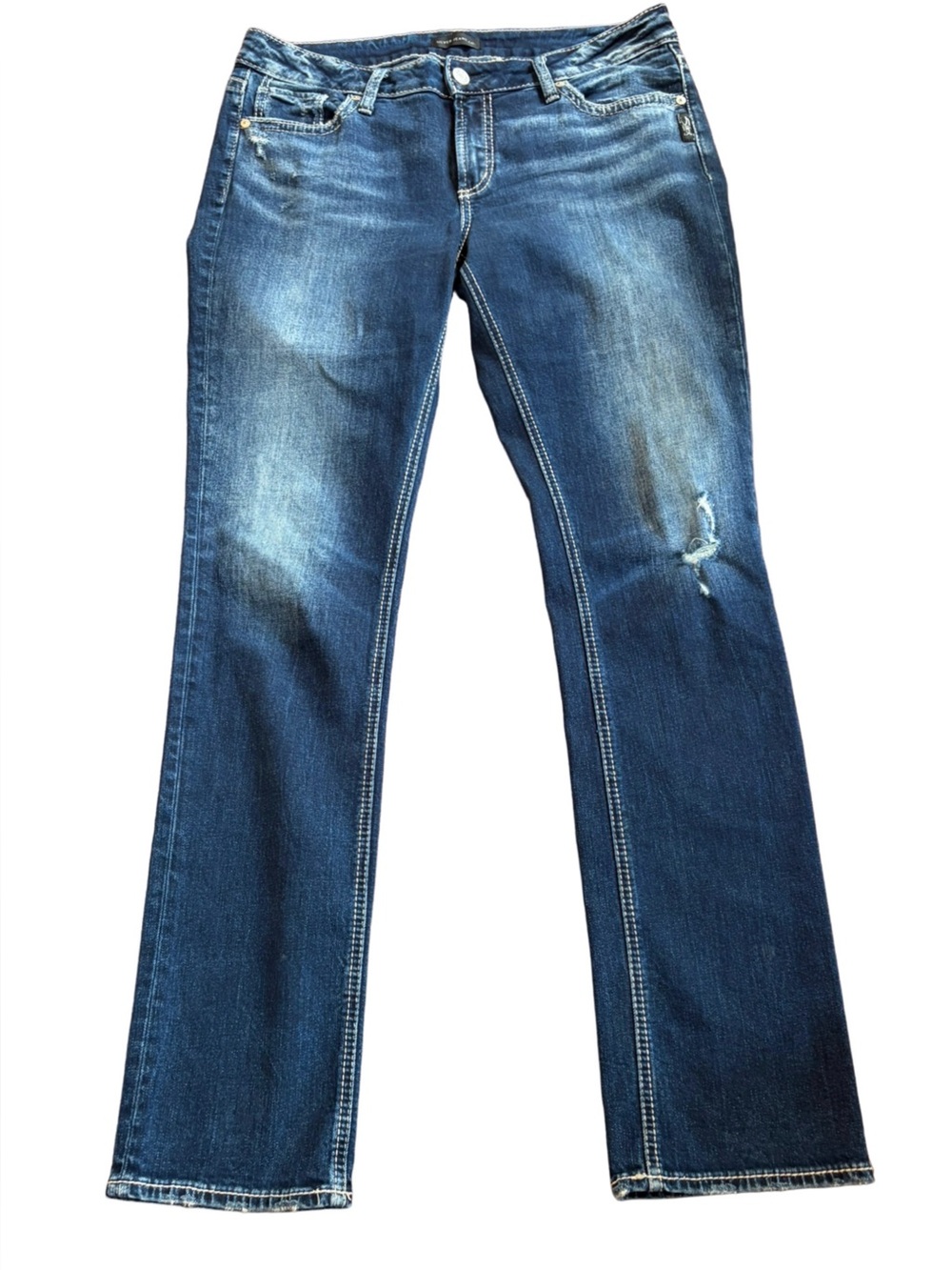 Silver Jeans Co Elyse Straight Leg Jeans W30 Distressed Medium Wash Stretch